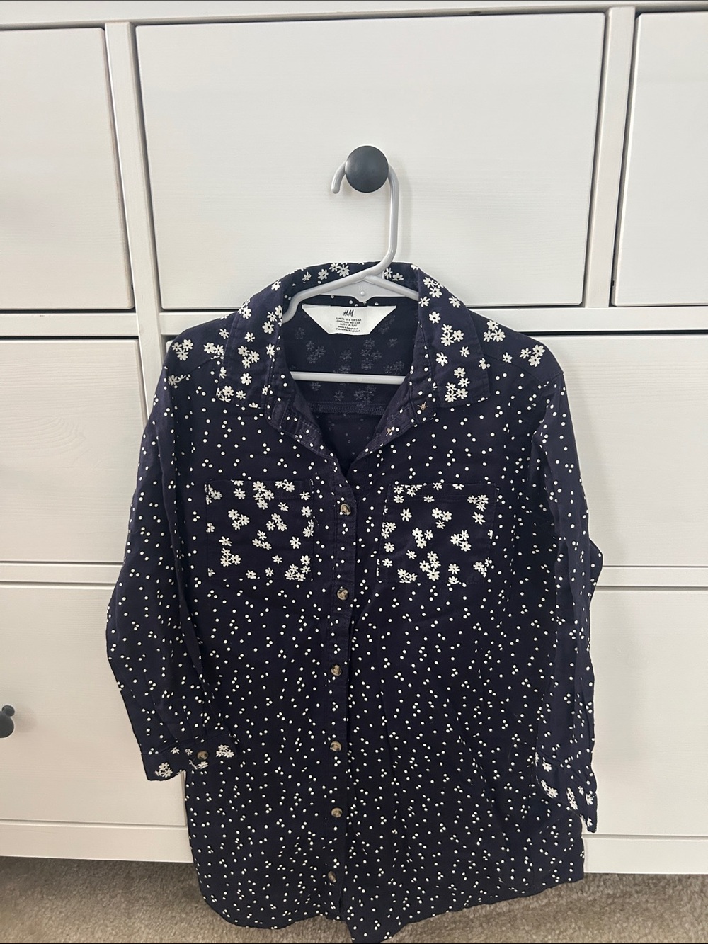 H&M Navy Blue Button-Front Floral Dress for Kids